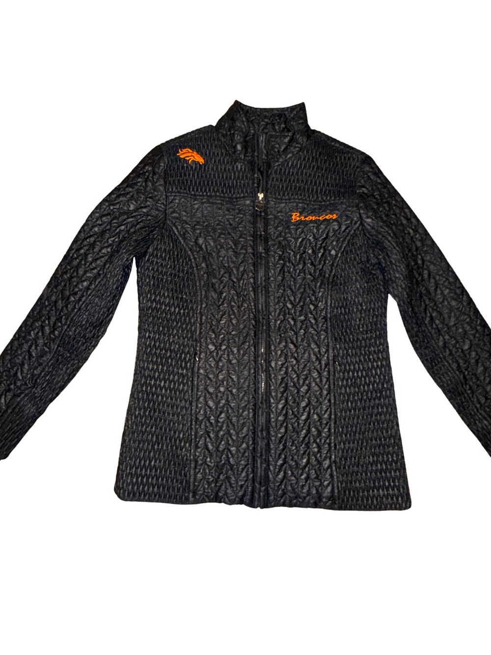 NFL Proline Denver Broncos Quilted Black Team Jacket with Orange Logo Women’s M